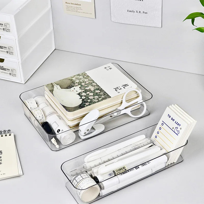 4PCS Desk Drawer Organizers Set Makeup Organizer Plastic Makeup Storage Clear Transparent Storage Box for Office Bathroom