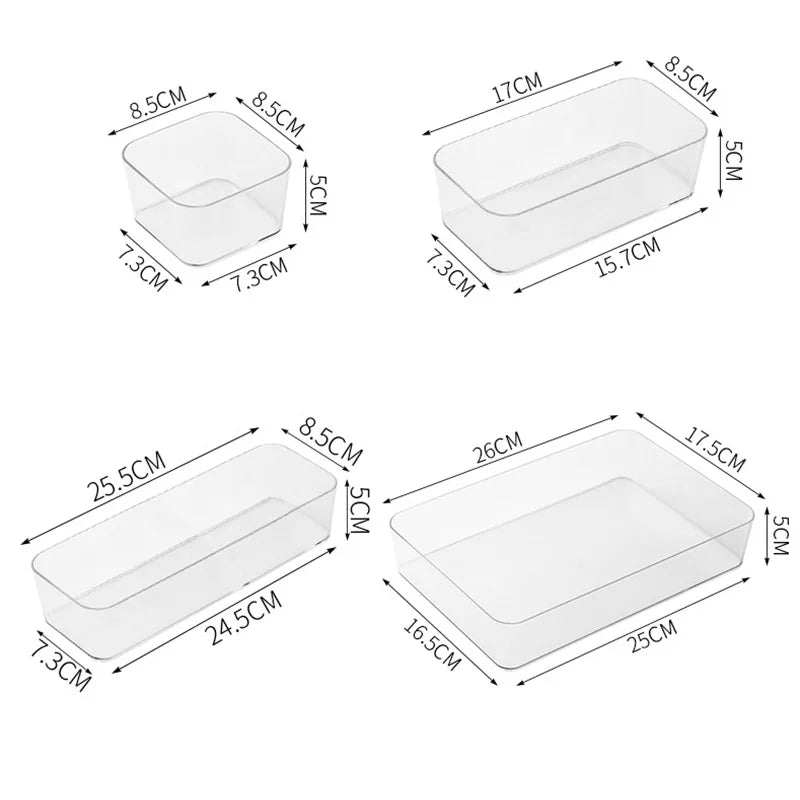 4PCS Desk Drawer Organizers Set Makeup Organizer Plastic Makeup Storage Clear Transparent Storage Box for Office Bathroom