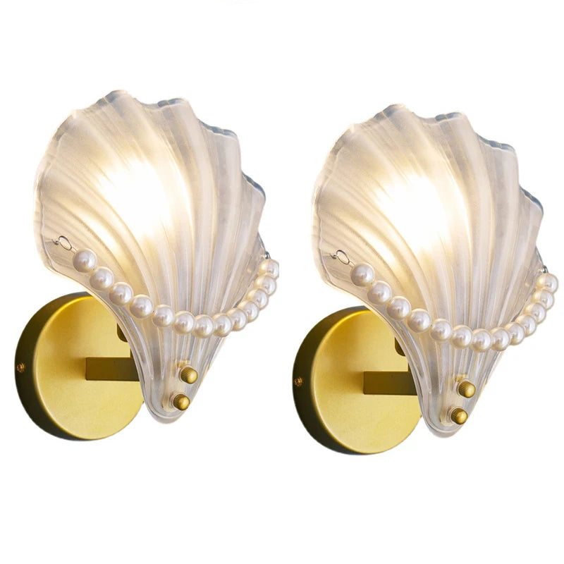Modern Sea Shell LED Wall Lamps Pendant Lights Glass Lampshade Indoor Lighting Bedroom Dining Room Aisle Corridor Decor Lustre