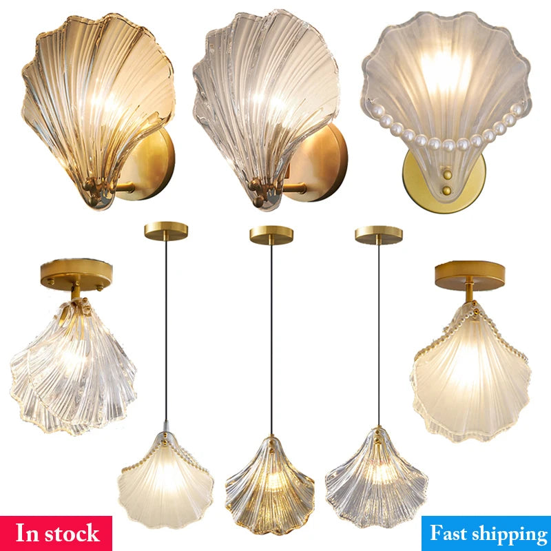 Modern Sea Shell LED Wall Lamps Pendant Lights Glass Lampshade Indoor Lighting Bedroom Dining Room Aisle Corridor Decor Lustre