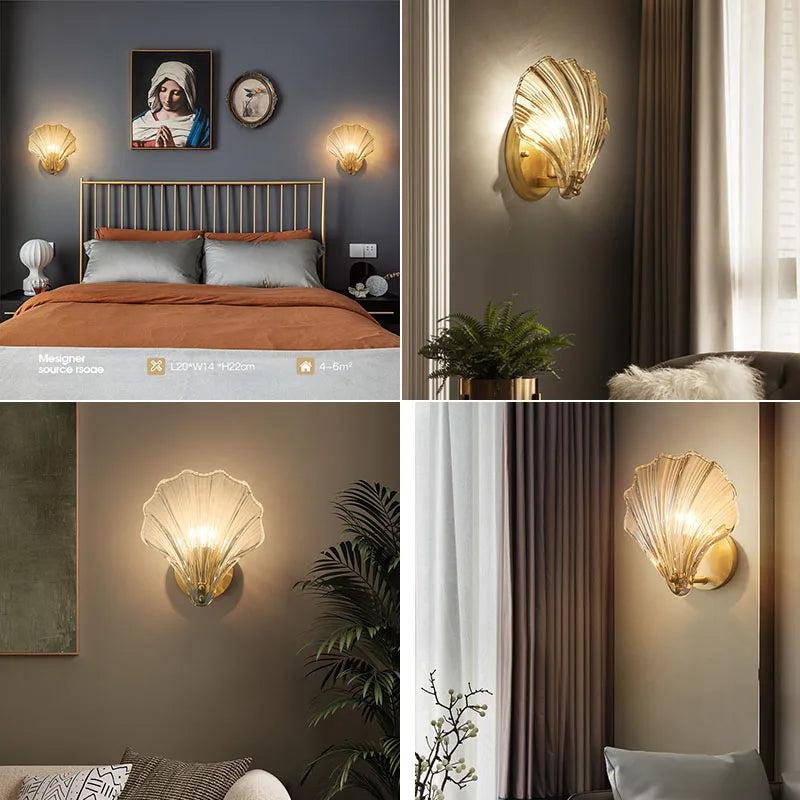 Modern Sea Shell LED Wall Lamps Pendant Lights Glass Lampshade Indoor Lighting Bedroom Dining Room Aisle Corridor Decor Lustre