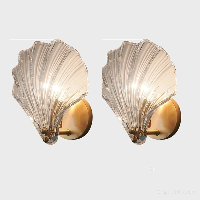 Modern Sea Shell LED Wall Lamps Pendant Lights Glass Lampshade Indoor Lighting Bedroom Dining Room Aisle Corridor Decor Lustre