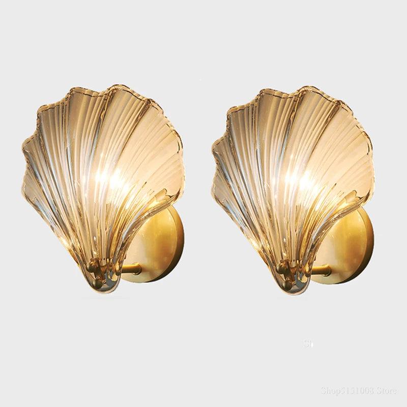 Modern Sea Shell LED Wall Lamps Pendant Lights Glass Lampshade Indoor Lighting Bedroom Dining Room Aisle Corridor Decor Lustre