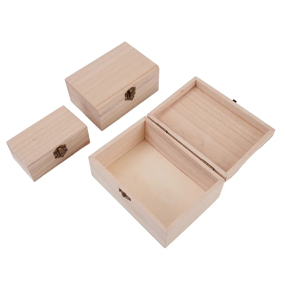 1PC Wooden Boxes With Lid Square Hinged Jewellery Craft Storage Box For Home Decoration DIY Hand-Made Mother's Day
